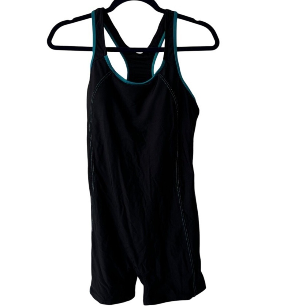 Charmo Athletic‎ Romper Swimsuit Teal Trim Activewear Jumpsuit Medium UPF 50+